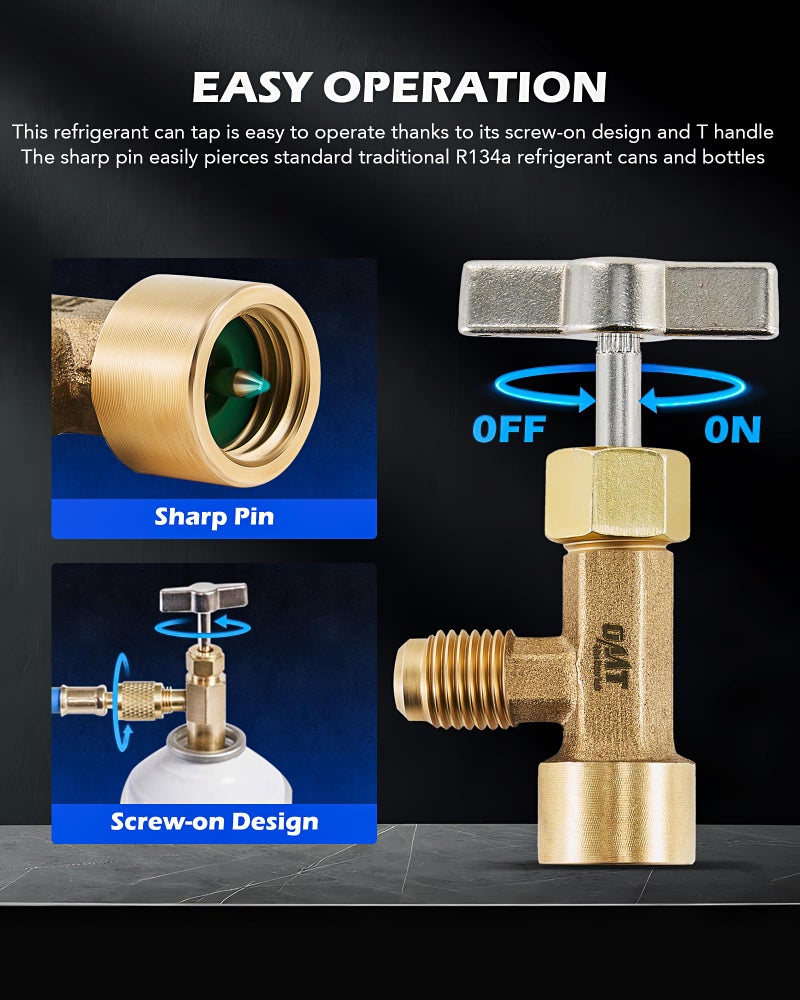 Orion Motor Tech R134a Can Tap  Puncture Style R134a Refrigerant Dispenser with Tank Adapter for 1/4"" and 1/2"" AC Charging Hoses for Refilling Automotive Truck SUV and Other Air Conditioning Systems - Image 4